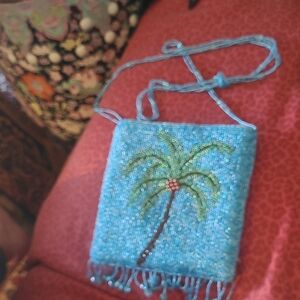 Beaded Palm Tree Crossbody Bag - Turquoise